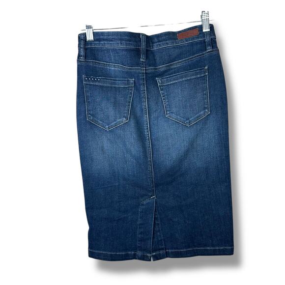 BLANKNYC Faithful Dark Denim Stretchy High Waist Midi Pencil Skirt Size 25 - Picture 4 of 6